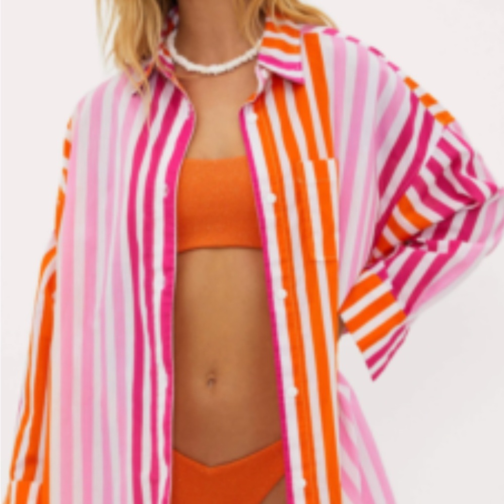 Beach Riot Pink and Orange Striped Shirt
